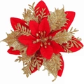 14cm red poinsettia Christmas flower with gold glitter accents for tree decoration - Gold Red