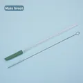 Reusable Tritan straw set in Moss Green with matching metal cleaning brush - Moss Green