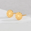 Minimalist round golden sunburst earrings made of durable titanium steel for women - Round Sun / Gold