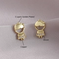 Golden cartoon girl stud earring in copper with 3 layers gold plating and zircon - Girl Style