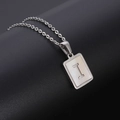 Silver stainless steel rectangular necklace featuring a white shell inlay and letter I - Silver Letter I