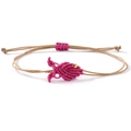Handmade woven rose pink fish charm bracelet with adjustable khaki wax cord strap - Rose Pink