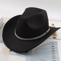 Black wool felt fedora hat with silver rhinestone bands and wide brim for vintage styling - One Size 57-58cm / Four Row Rhinestone Decor / Black