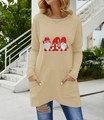 Detail of khaki Christmas gnome long sleeve t-shirt with side pockets and round neck - Khaki