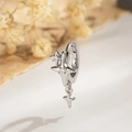 Silver star huggie hoop earrings with sparkling gems on a soft minimalist background - Double Star Zirconia Pendant Hoop Style (DZ017-6#)