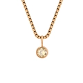 Rose gold box chain necklace featuring a round champagne rhinestone pendant - November Light Yellow - Rose Gold