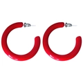 Minimalist red acrylic C-shape hoop earrings with silver pins on a white background - Silver Earring Post - Red / Red