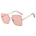 Oversized polygonal sunglasses with pink tinted lenses and gold metal frames, model 95695 - Pink/Light Pink