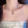 Double-layered silver star necklace featuring a sleek snake chain for a stylish women look - Double Layer Star Necklace