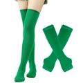 Knee-high green striped socks for cosplay, featuring a soft knitted cotton texture - One Size / Green