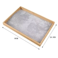 Bamboo jewelry display tray dimensions 35cm by 24.5cm with gray velvet lining and hooks - Gray Ice Velvet