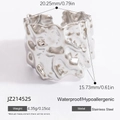 Anello largo regolabile in acciaio inossidabile argento con superficie martellata - Stile texture lavica / Argento/Texture lavica irregolare(JZ21452S)