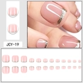 Pink jelly finish press-on toenails with silver glitter french tips 24 pieces set - Glue Type / Nude Pink Silver Glitter French (JCY-19)