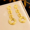 Elegant gold long drop earrings featuring cascading spiral geometric rings for women - Spiral Ring Long Style (E6195)