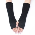 Black knit arm warmers with diamond pattern in mid-length fingerless style - One Size / Black