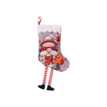 Grey Christmas stocking with long legs, gnome print and white plush trim for tree decor - Grey Gnome With Gingerbread Man