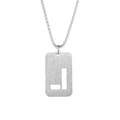 Detail of silver titanium pendant featuring a brushed finish and rectangular cutouts - Letter L