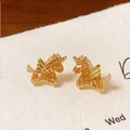 Elegant gold-tone unicorn stud earrings featuring amber crystals and white zircons - Gold Amber Zirconia Unicorn Style (2#)
