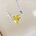 Elegant heart-shaped yellow gemstone necklace with side crystals and silver metal chain - Yellow Zirconia Heart Pendant / Yellow (XL430)