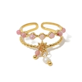 Anello a doppio strato placcato oro 18 carati con perline rosa e ciondolo stella e perla - Ciondolo a Stella / Oro-Pietra Rosa
