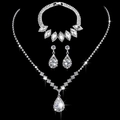 Elegant bridal jewelry set with silver necklace, bracelet, and earrings featuring sparkling crystals - 463+600 3-Piece Stud Set / Silver