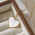 Elegant 18K gold plated heart necklace with white shell inlay and beaded gold edges - Gold White Shell Heart