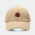 Unisex khaki cotton baseball cap with red embroidered Nezha character patch - Adjustable / Khaki