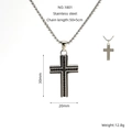 Kreuzanhänger aus Titanstahl mit schwarzen Steinen und 50 cm langer quadratischer Kette - Doppelreihiges Kreuz Mit Schwarzem Zirkonia (ZYS1801)