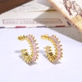 Macro shot of gold-plated C-shaped earrings with pink marquise-cut cubic zirconia - Pink Marquise Style (ZYN-DME348G-2)