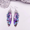 S925 sterling silver butterfly hook earrings with purple and blue gradient wings - Blue Painted Rhinestone-Silver