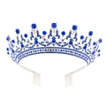 Luxurious silver crown with vibrant blue rhinestones and elegant vintage palace design - Silver Royal Blue Rhinestones