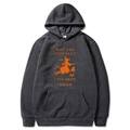 Dark gray Halloween hoodie featuring orange witch silhouette and humorous slogan print - Dark Gray