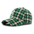 Women's warm houndstooth knit baseball cap in green and black for autumn and winter seasons - Adjustable / Green