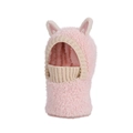 Pink plush balaclava hat for kids with cute small ears and warm knitted ribbing trim - Pink