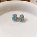 Silver gourd stud earrings featuring a light blue gemstone and shimmering crystal pavé - Light Blue Zircon Silver Base Gourd (19# Silver Needle-Silver-Blue)