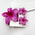 Three-piece purple plumeria flower hair claw clip set for tropical beach styling - Plum Pink Set (including Card)