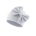 Detail of light grey knit baby hat with a large decorative bow and soft texture - Light Grey (Bow Turban Hat)