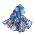 Blue and white gradient butterfly print chiffon scarf for women with elegant drape - Large Butterfly Blue