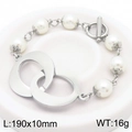 Zilveren roestvrijstalen armband met in elkaar grijpende ringen en witte parels 190mm - Zilveren Verweven Stijl (KB183038-BH)