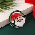 Cartoon Santa Claus brooch pin with green rhinestones and red enamel holiday finish - Style 28