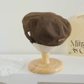 Detalle de boina marrón de lona con parche de cuero y hebilla metálica de ajuste ajustable - 52-54cm (3-8 Años) / Etiqueta BRU - Café