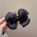Elegant black double-sided mesh bow hair claw clip with subtle glitter sequins - Organza Bow Updo Clip / Black