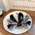 Elegant tweed and black ribbon bow hair claw clip in a classic French retro style - Bow Banana Clip / Black and White