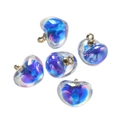 Iridescent heart pendants in blue and purple glass with gold loops for DIY jewelry - Iridescent Royal Blue Acrylic (10pcs/pack)