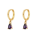 14K vergoldete Creolen mit lilafarbenen Zirkonia in Birnenform und S925-Stempelung - Gold - Violetter Zirkonia