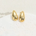 Polished golden teardrop stud earrings with a minimalist geometric heart-shaped design - Smooth Waterdrop Earrings / 14K Gold