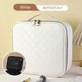 White quilted makeup bag with handle and dividers, portable travel case 26x9.5x23.5cm - Diamond Pattern White Without Mirror (26X23.5X9.5)