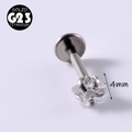 Solid G23 titanium labret stud with a 4mm star-shaped clear cubic zirconia inlay - Star Zircon-4mm