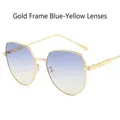 Cat eye sunglasses with golden frame and blue-yellow gradient lenses for women - Gold Frame Blue Yellow Gradient Lens