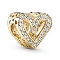 Luxurious gold heart charm bead with sparkling zircon paving and hollow side patterns - 013-Diamante Heart